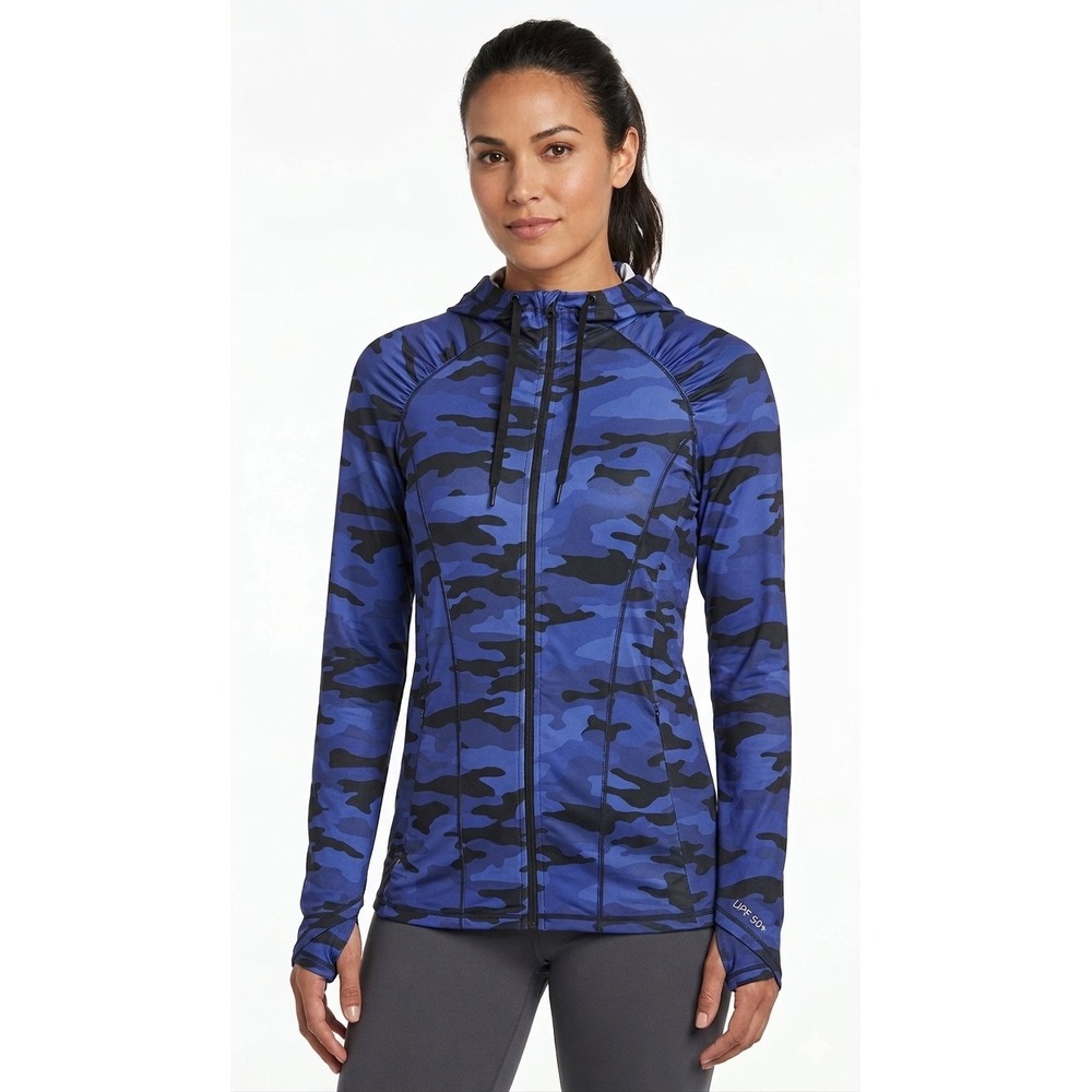 Coolibar Astir Full Zip Hooded Jacket XS Blue Camo UPF 50+ Sun Protection 10482